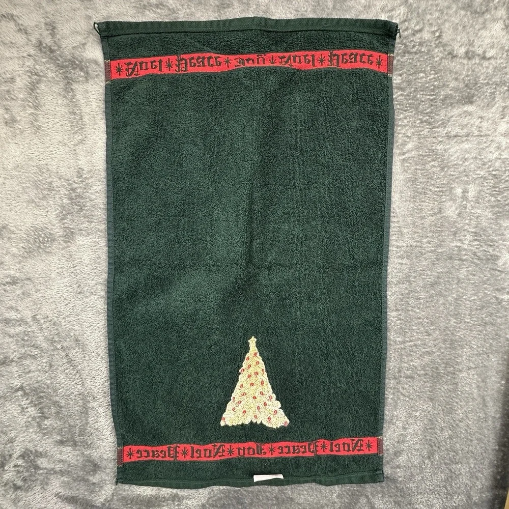 Santens Christmas Tree 3 Hand Towels Embroidery Peace Joy Noel JC Penney Cotton